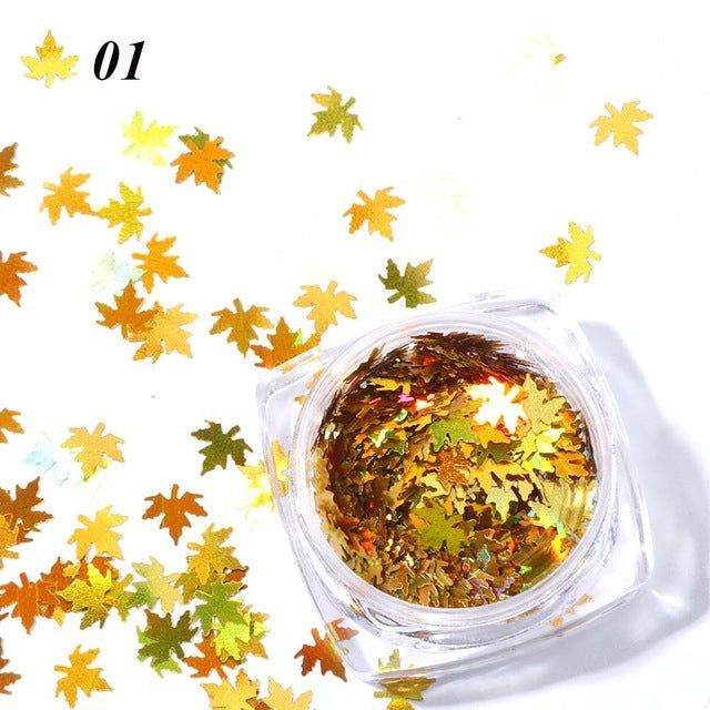 Gradient Maple Leaf Nail Sequins – Autumn Nail Art Decoration